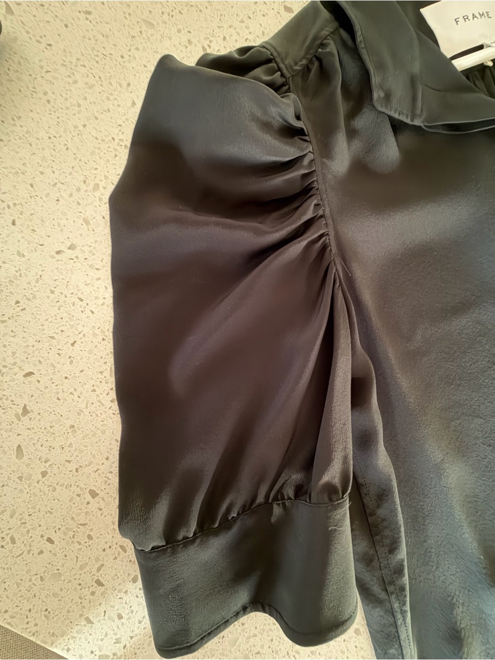 Frame Denim Black Puff-Sleeve Silk Blouse - Picture 3 of 9